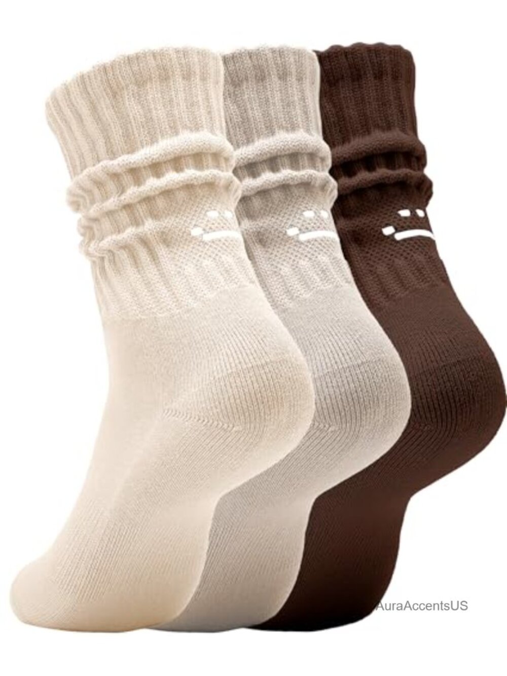 Women's Scrunch Slouch Crew Socks 3 Pack Cotton Blend Retro Kawaii Calf Socks
